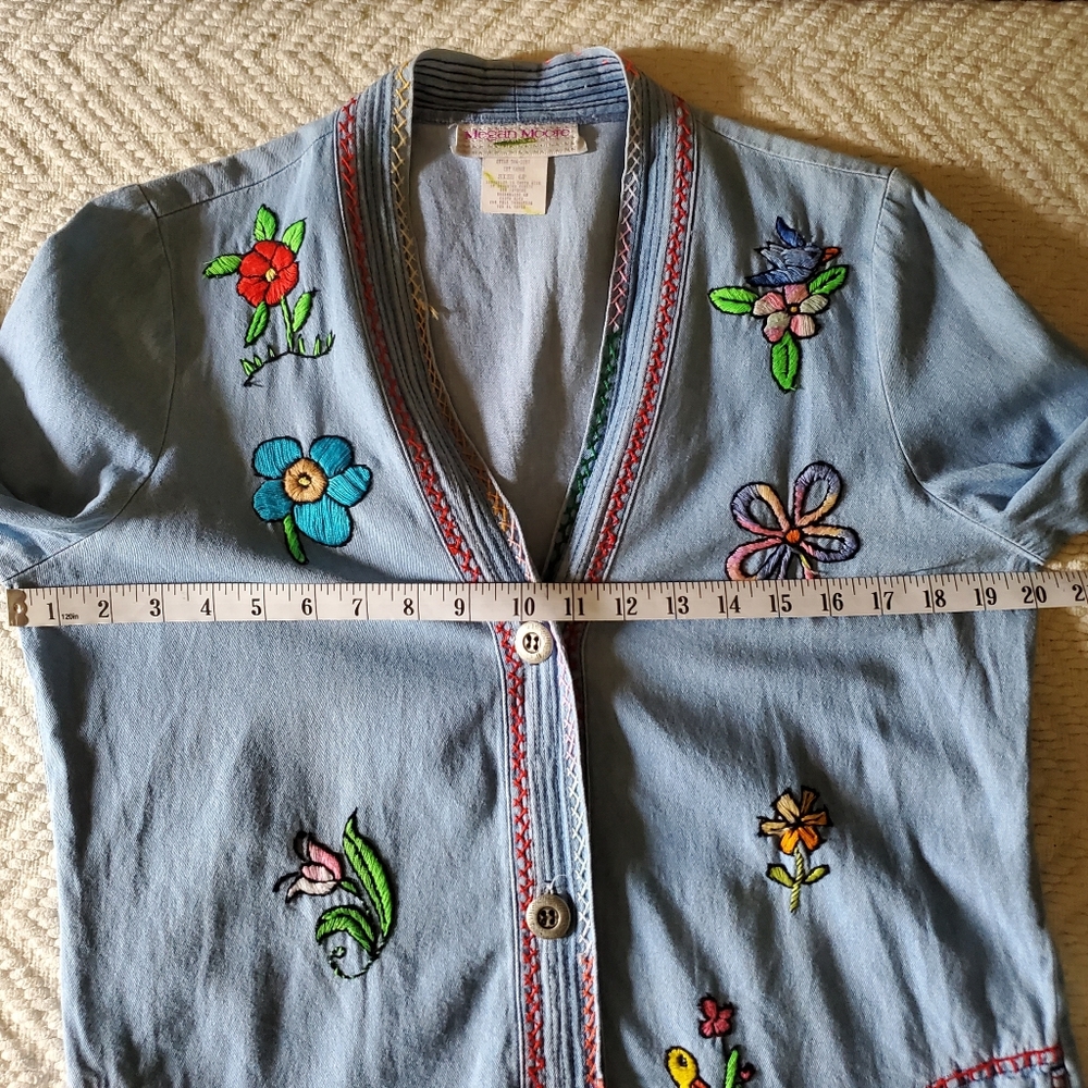 Groovy Vintage Hand Embroidered Lightweight Denim Shacket - Picture 13 of 15
